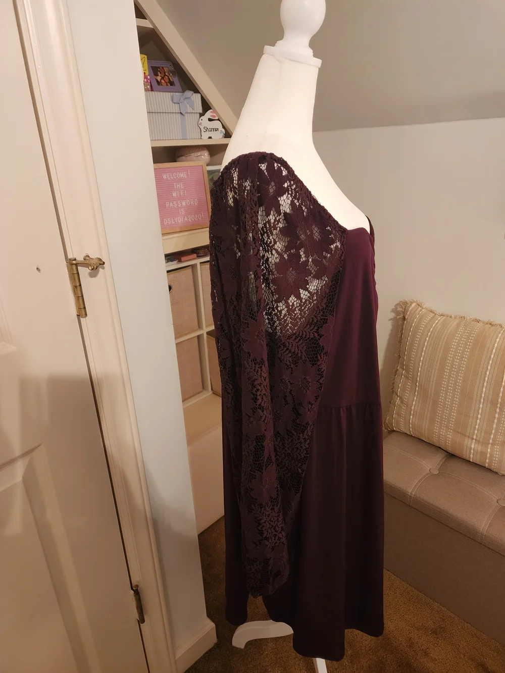 Maurices Plum Lace-Sleeve Square Neck Dress - Picture 3 of 7